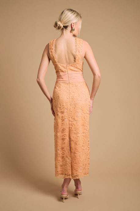 Embroidered Mesh Lace Halterneck Midi Dress - Image 3