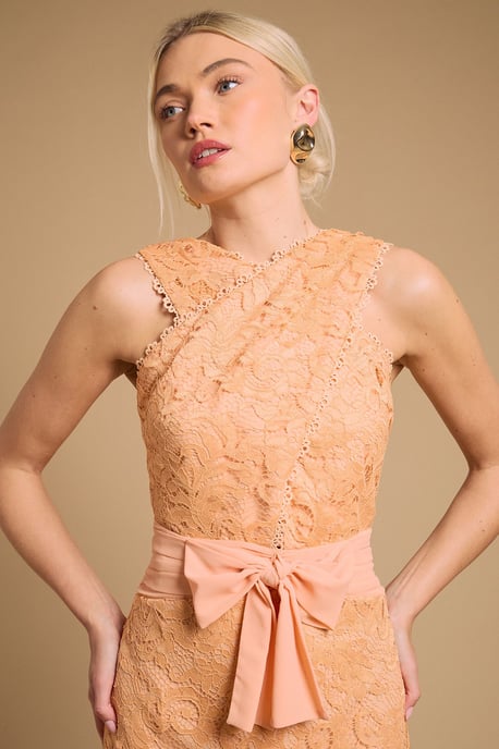 Embroidered Mesh Lace Halterneck Midi Dress - Image 4