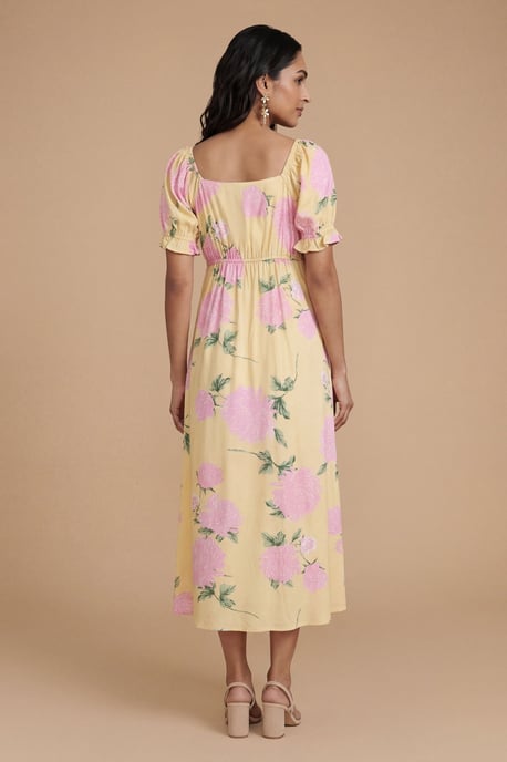 Petite Tie Front Puff Sleeve Midi Dress - Image 3