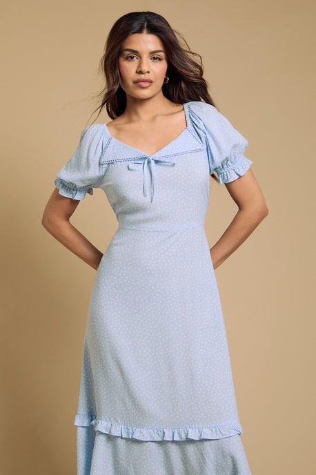 Petite Lace Trim Collar Detail Midi Dress - Image 2
