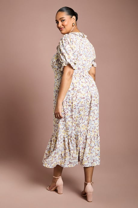 Curve Ruffle Neckline Frill Sleeve Tiered Midi Dress - Image 3