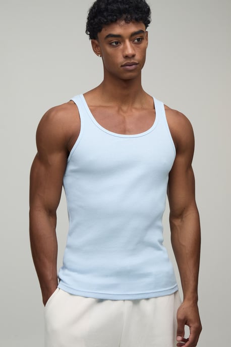 Basic Muscle Fit Ribbed Vest - Image 1