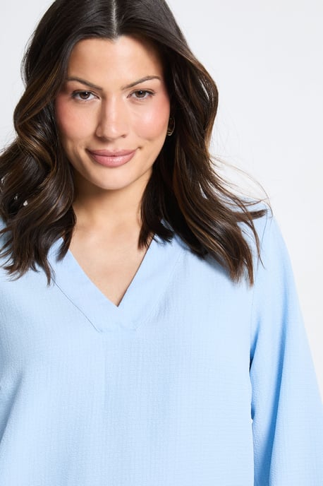 Bubble Crepe V Neck Long Sleeve Blouse - Image 3