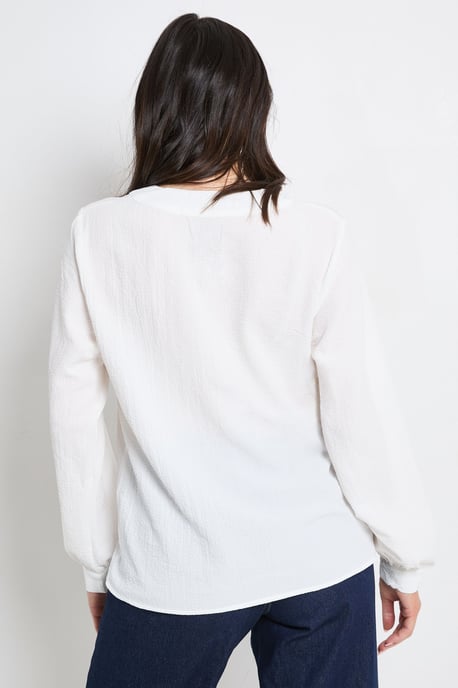 Bubble Crepe V Neck Long Sleeve Blouse - Image 3