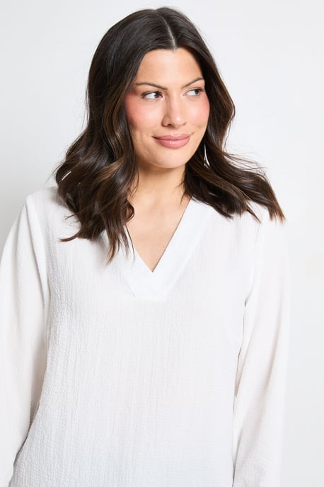 Bubble Crepe V Neck Long Sleeve Blouse - Image 4