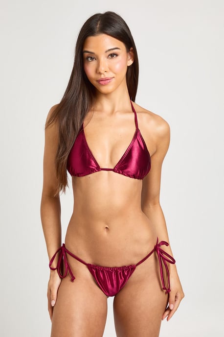 Shiny Triangle Bikini Top And Tie Side Bikini Bottoms Set - Image 4