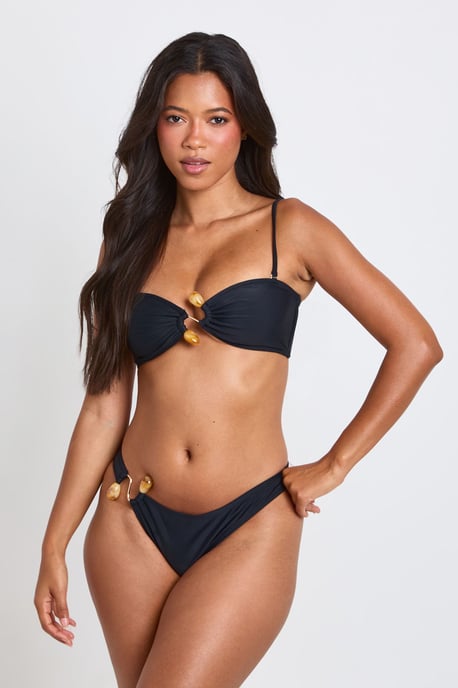 Trim Detail Plunge Top And Brief Bottom Bikini Set - Image 1