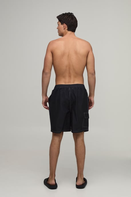 Constrast Stitch Cargo Pocket Mid Length Swim Short - Image 2