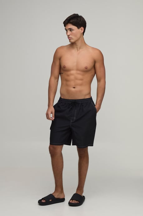 Constrast Stitch Cargo Pocket Mid Length Swim Short - Image 4