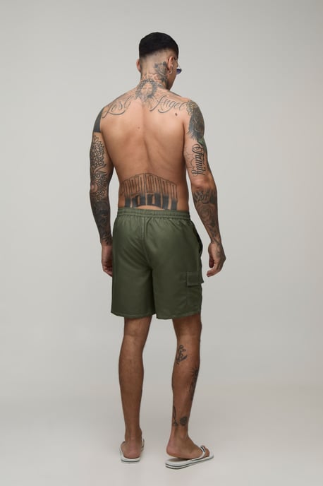 Constrast Stitch Cargo Pocket Mid Length Swim Short - Image 2