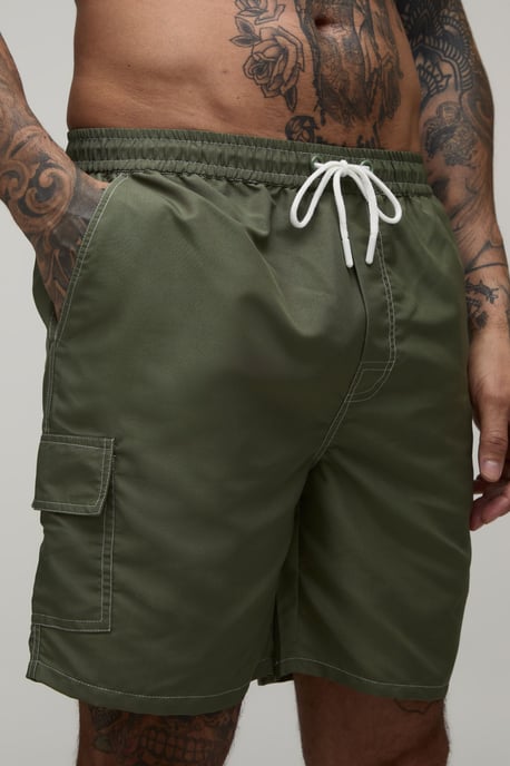 Constrast Stitch Cargo Pocket Mid Length Swim Short - Image 3