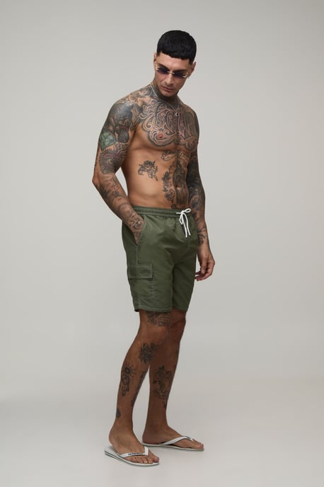 Constrast Stitch Cargo Pocket Mid Length Swim Short - Image 4