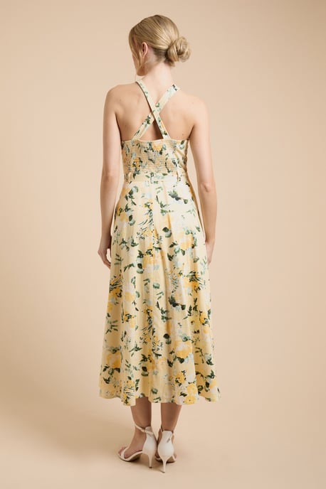 Lemon Floral Halter Cotton Poplin Midi Dress - Image 3
