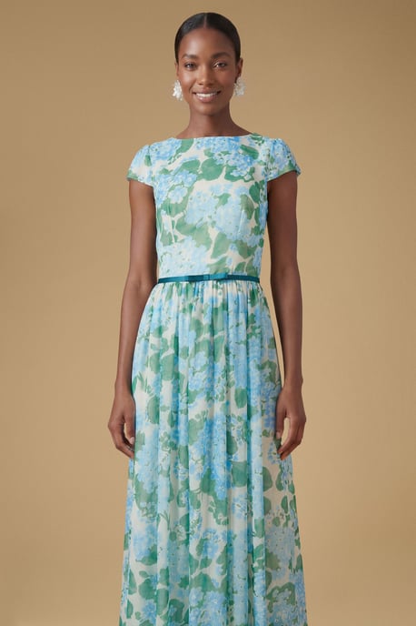 Cap Sleeve Hydrangea Mesh Maxi Dress - Image 4