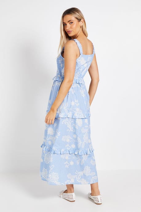 Frill Detail Floral Tiered Printed Poplin Maxi Dress - Image 3