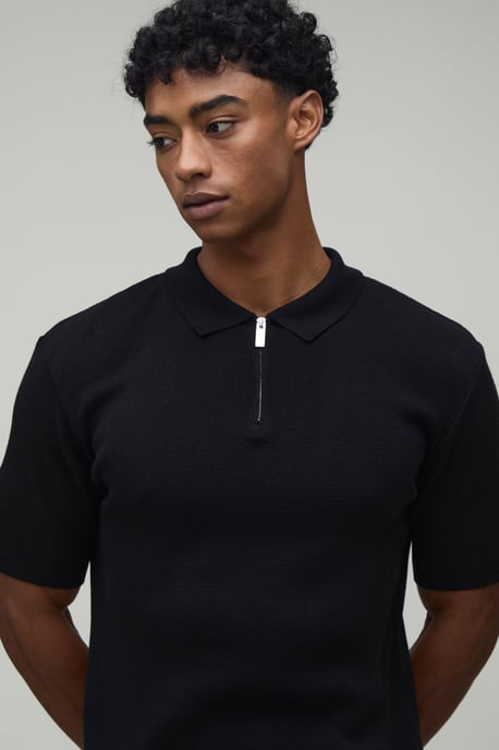 Muscle Fit Cotton Blend 1/4 Zip Knitted Polo - Image 3