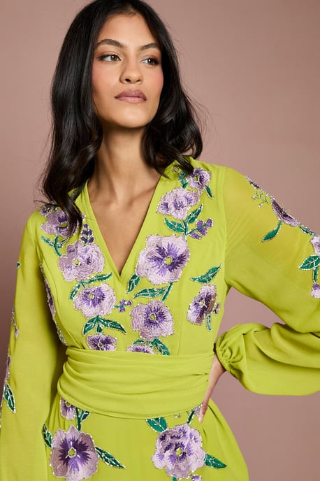 Petite Sequin Embellished And Embroidered Hi-Lo Maxi Dress - Image 4