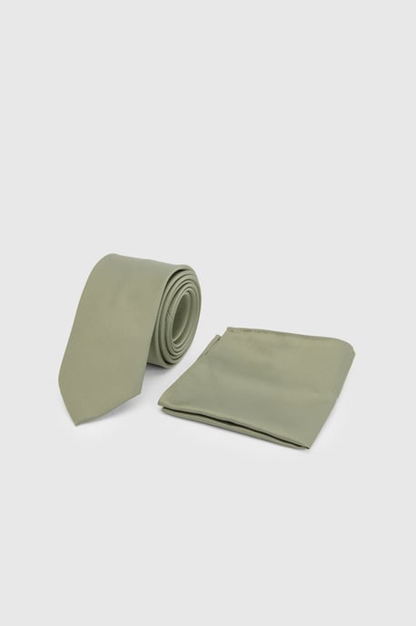 Khaki Plus & Tall Tie and Pocket Square - Image 1