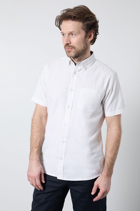 White Short Sleeve Linen Blend Shirt - Image 1