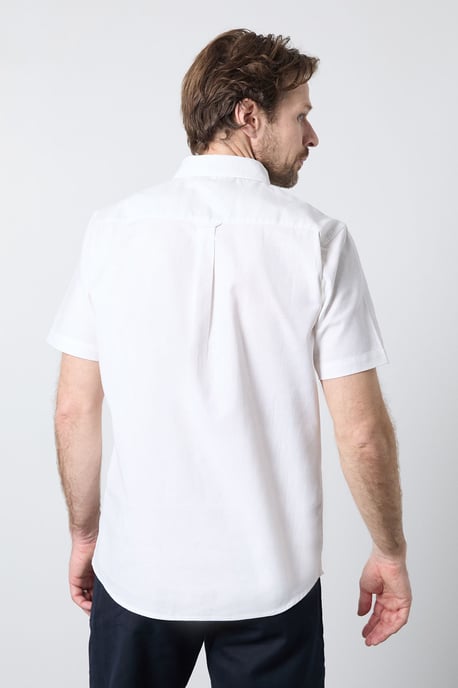 White Short Sleeve Linen Blend Shirt - Image 3