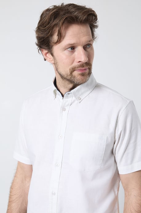 White Short Sleeve Linen Blend Shirt - Image 4