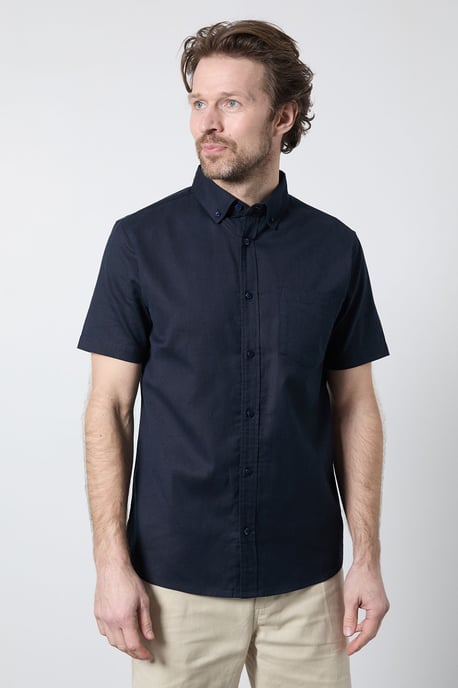 Navy Short Sleeve Linen Blend Shirt - Image 1