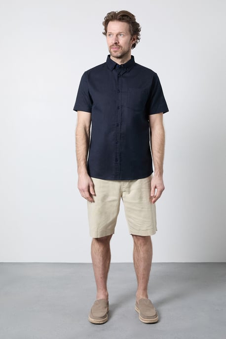 Navy Short Sleeve Linen Blend Shirt - Image 2