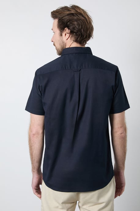 Navy Short Sleeve Linen Blend Shirt - Image 3