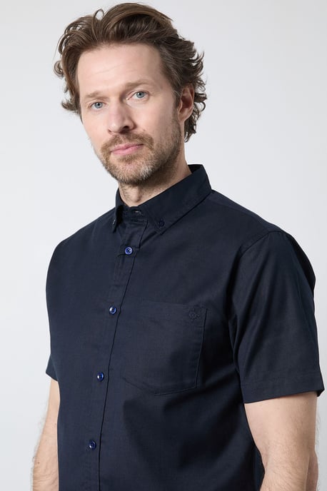 Navy Short Sleeve Linen Blend Shirt - Image 4