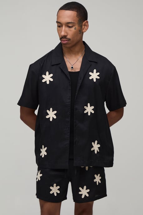 Oversized Crotchet Applique Shirt and Short Set - Image 1