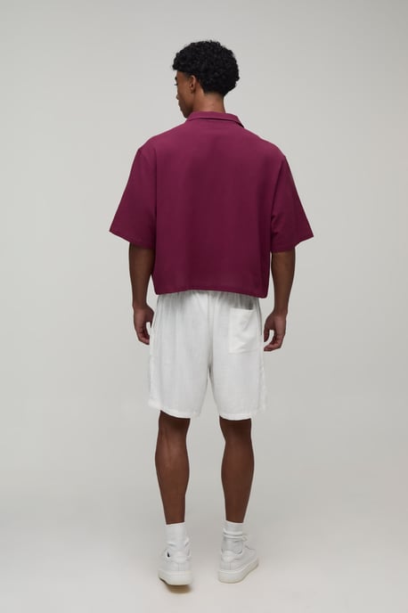 Boxy Crop Textured Revere Embroidered Shirt - Image 2