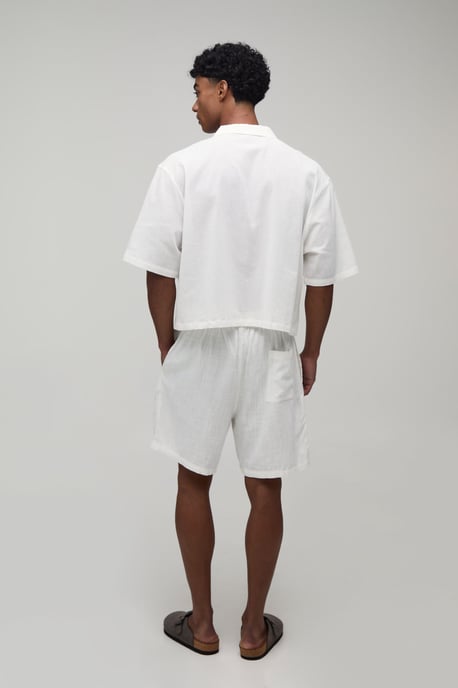 Boxy Crop Textured Revere Embroidered Shirt - Image 2