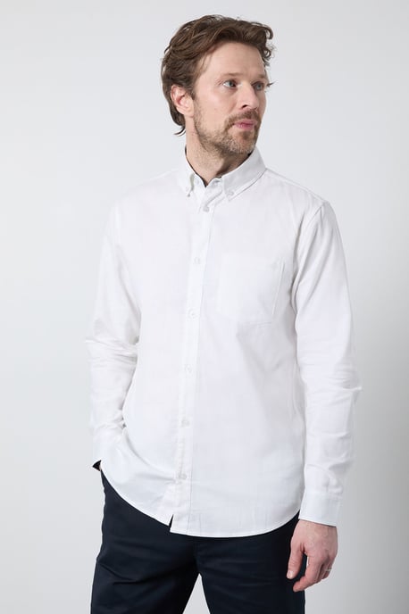 White Long Sleeve Linen Blend Shirt - Image 1