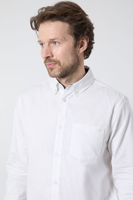 White Long Sleeve Linen Blend Shirt - Image 4