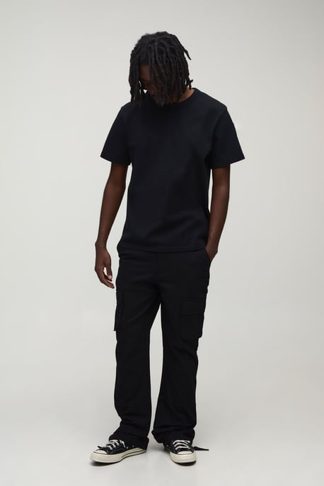 Straight Leg Flare Popper Detail Twill Cargo Trouser - Image 4