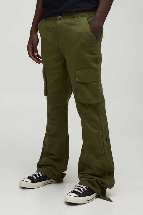 Straight Leg Flare Popper Detail Twill Cargo Trouser - Image 1