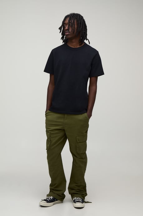 Straight Leg Flare Popper Detail Twill Cargo Trouser - Image 4