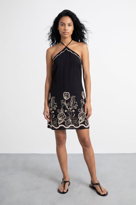 Halter Embroidered Mini Dress - Image 1