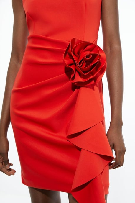 Scuba Rosette Detail Woven Mini Dress - Image 3