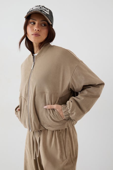 DSGN Studio Faux Suede Padded Zip Through Bomber Jacket - Image 1