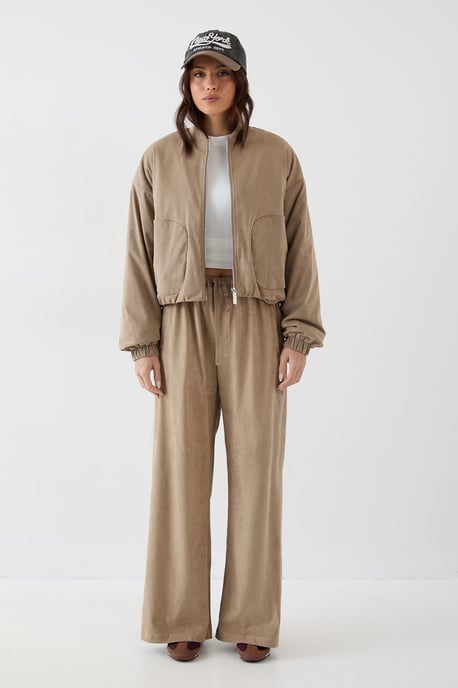 DSGN Studio Faux Suede Padded Zip Through Bomber Jacket - Image 5