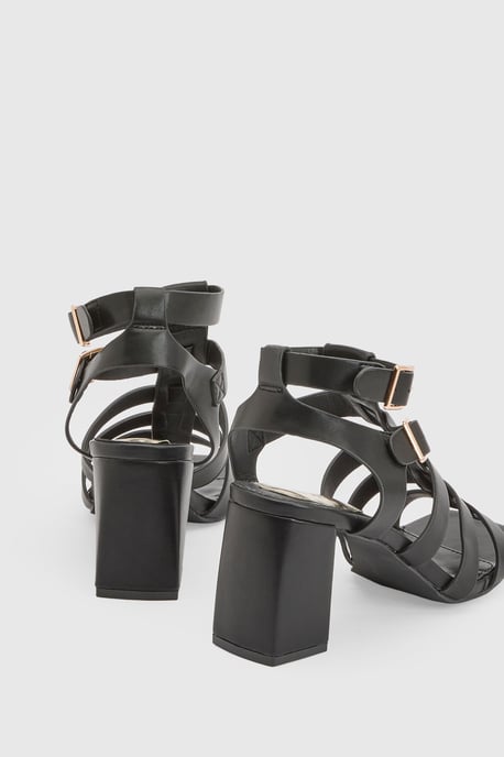 Faith: Nikkie Faux Leather Block Heel Gladiator Sandals - Image 4