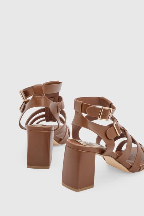 Faith: Nikkie Faux Leather Block Heel Gladiator Sandals - Image 3