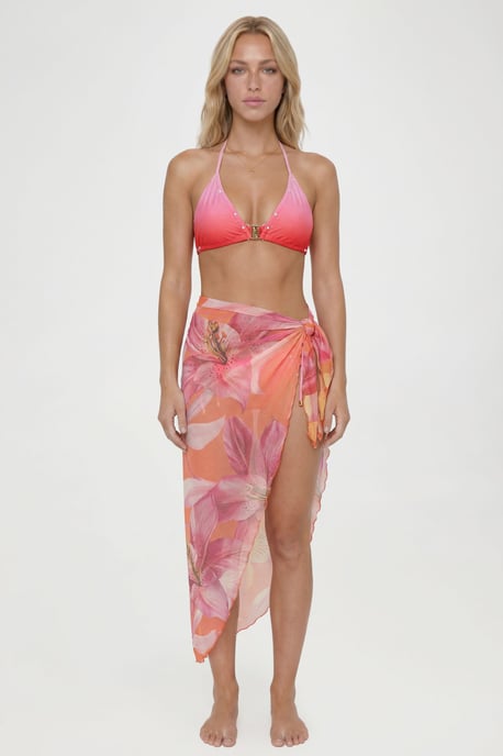 Floral Print Sheer Mesh Beach Sarong - Image 1
