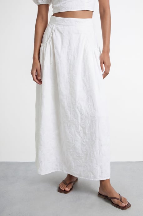 High Waist Embroidered Cotton Skirt with Pockets - Image 4