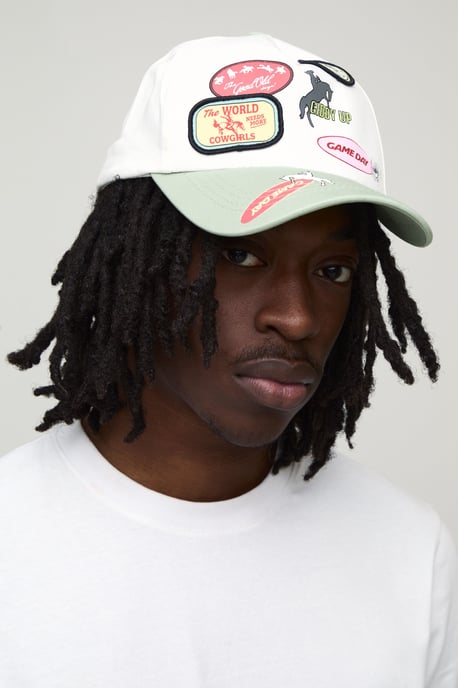 Printed Cap With Applique Patches & Contrast Visor - Image 2