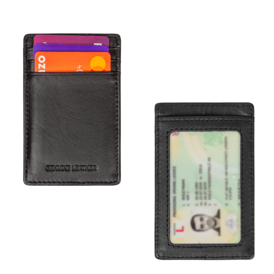 Men’s RFID Genuine Leather Card Holder Wallet, Slim ID & Card Case in Black - Image 2