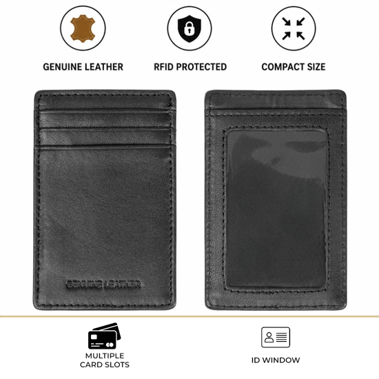 Men’s RFID Genuine Leather Card Holder Wallet, Slim ID & Card Case in Black - Image 3