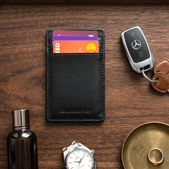 Men’s RFID Genuine Leather Card Holder Wallet, Slim ID & Card Case in Black - Image 4