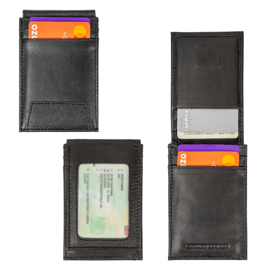 Men’s Genuine Leather RFID Card Holder, Black Slim Wallet with ID Window - Image 2